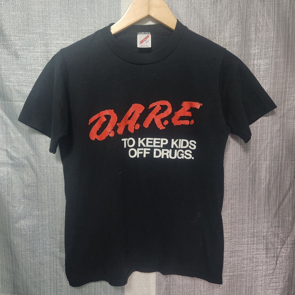 Vintage D.A.R.E. T-Shirt Jerzees Black Graphic Tee Made in USA Size S 90s Retro